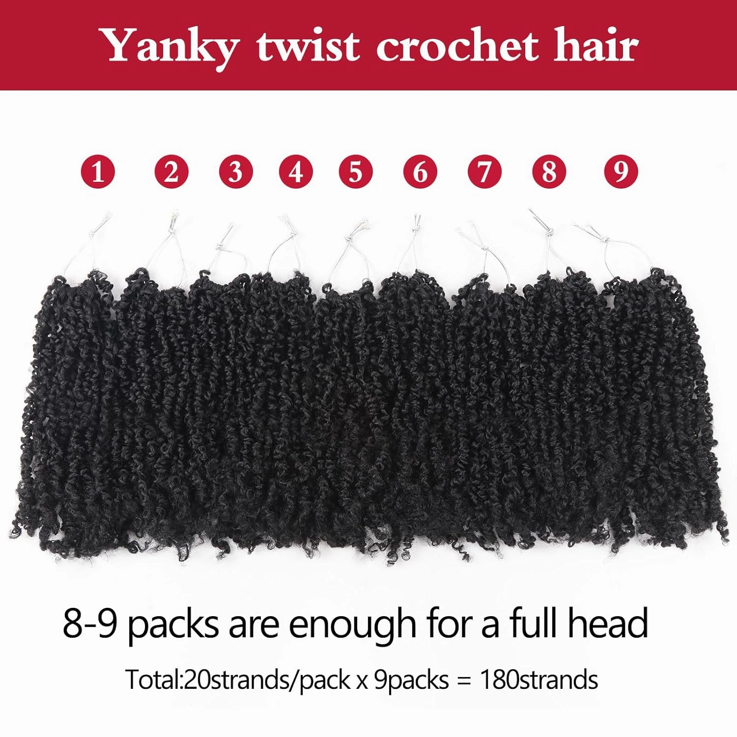 Yanky Twist Crochet Hair, PILLUGER Yaki Twists Hair Micro Spring Twist Braids,9 Packs Pre-looped passion Twist Brown Senegalese With Curls Crochet Synthetic Hair Extensions(1B)