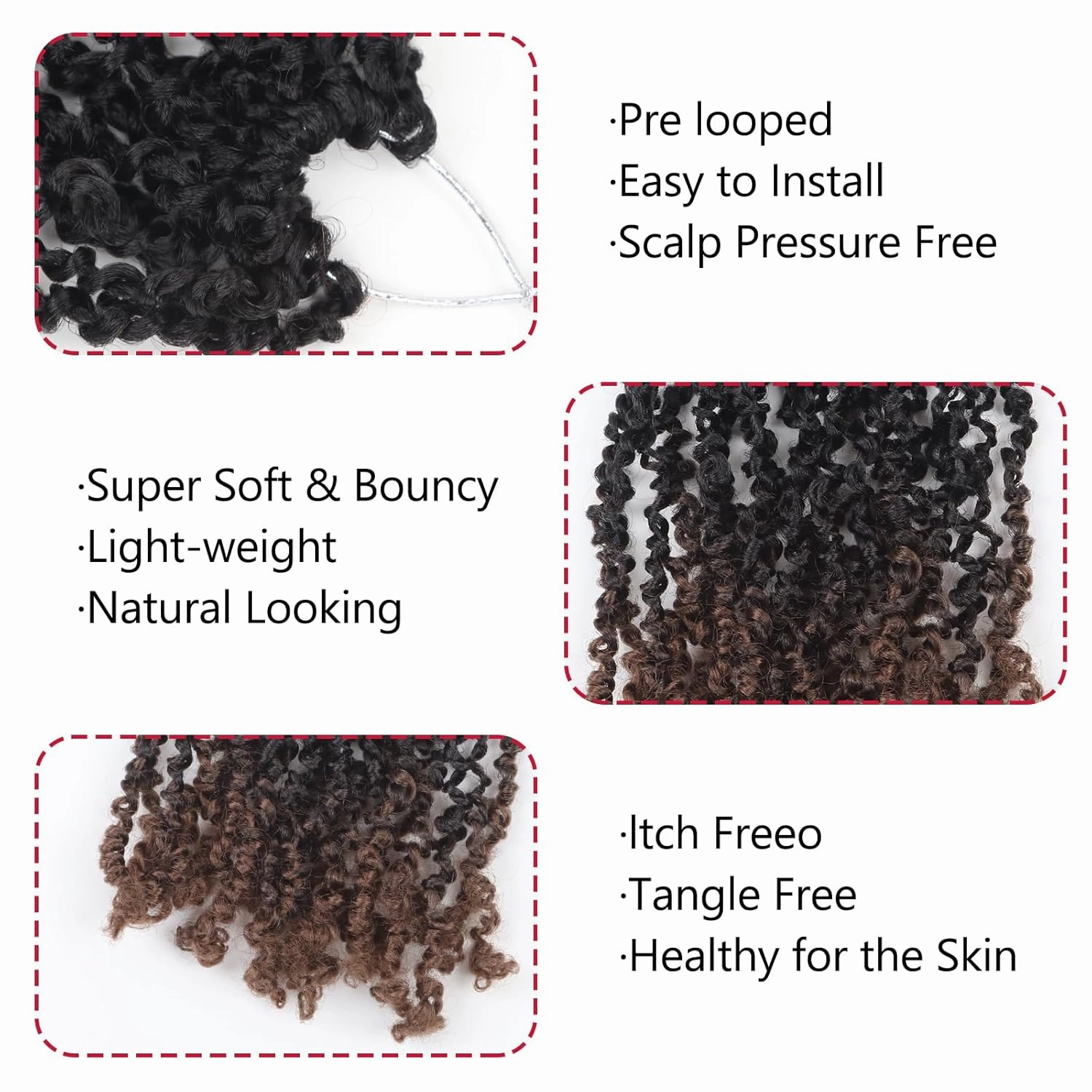 Yanky Twist Crochet Hair, PILLUGER Yaki Twists Hair Micro Spring Twist Braids,9 Packs Pre-looped passion Twist Brown Senegalese With Curls Crochet Synthetic Hair Extensions(OT30)