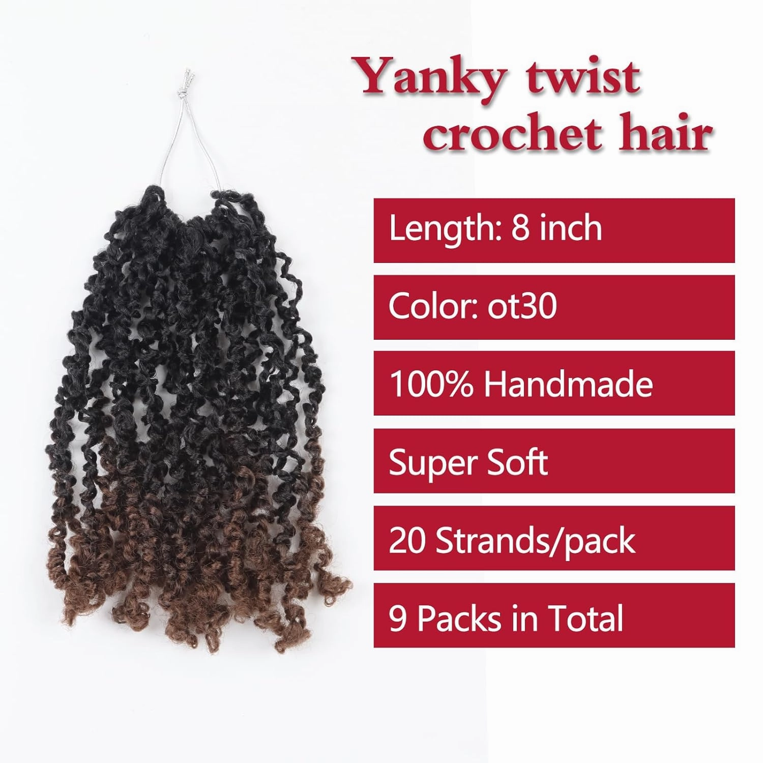 Yanky Twist Crochet Hair, PILLUGER Yaki Twists Hair Micro Spring Twist Braids,9 Packs Pre-looped passion Twist Brown Senegalese With Curls Crochet Synthetic Hair Extensions(OT30)