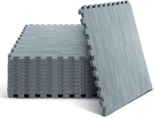 Yes4All 48SQ.FT Wood Grain Puzzle Exercise Mat Protective Flooring, EVA Interlocking Foam Floor Tiles with Border for Home