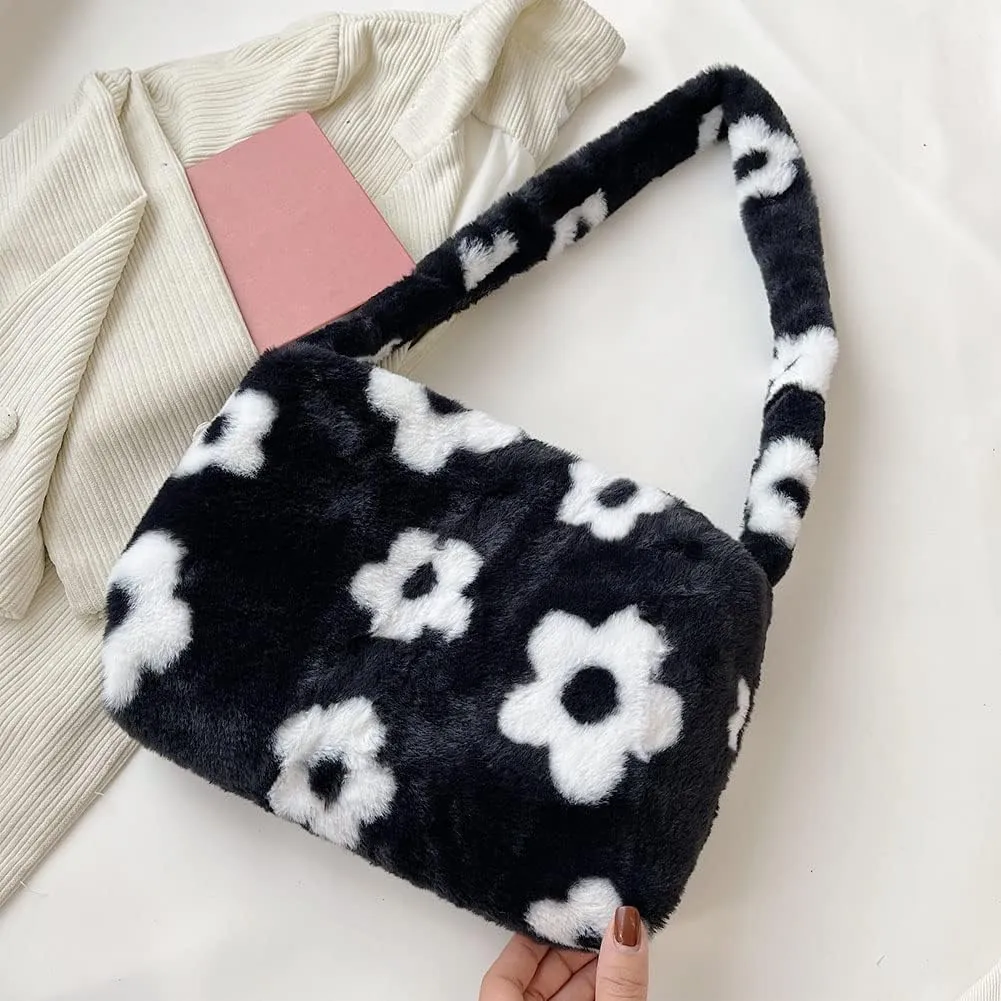 YFGBCX Plush Underarm Bag, Ladies Fluffy Shoulder Bag, Women Y2K Furry Purse Fluffy Tote for Autumn and Winter