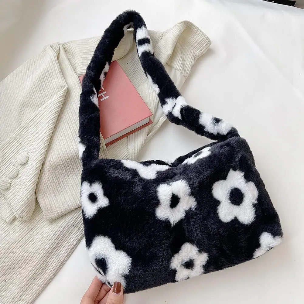 YFGBCX Plush Underarm Bag, Ladies Fluffy Shoulder Bag, Women Y2K Furry Purse Fluffy Tote for Autumn and Winter