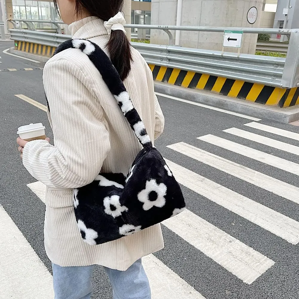 YFGBCX Plush Underarm Bag, Ladies Fluffy Shoulder Bag, Women Y2K Furry Purse Fluffy Tote for Autumn and Winter