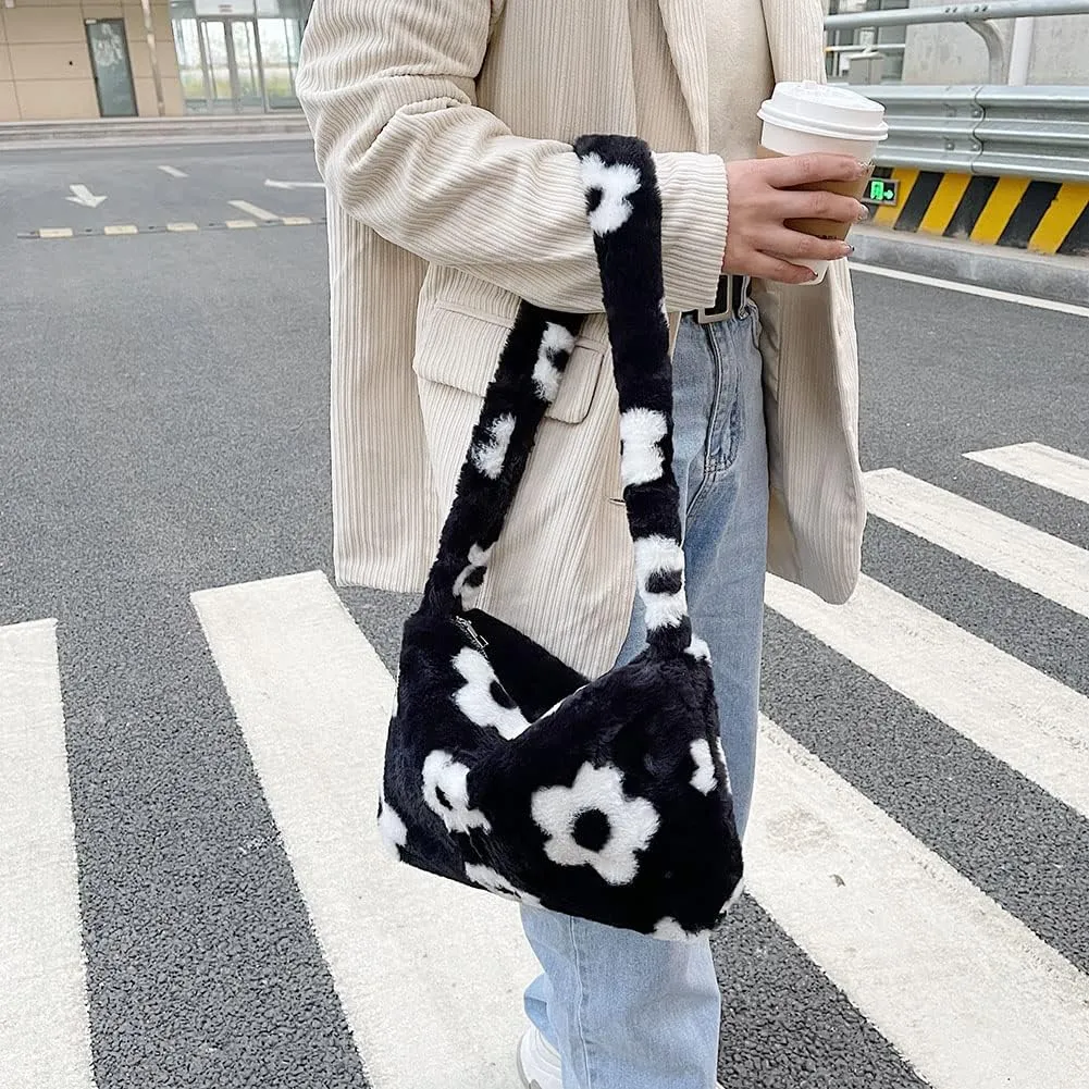 YFGBCX Plush Underarm Bag, Ladies Fluffy Shoulder Bag, Women Y2K Furry Purse Fluffy Tote for Autumn and Winter