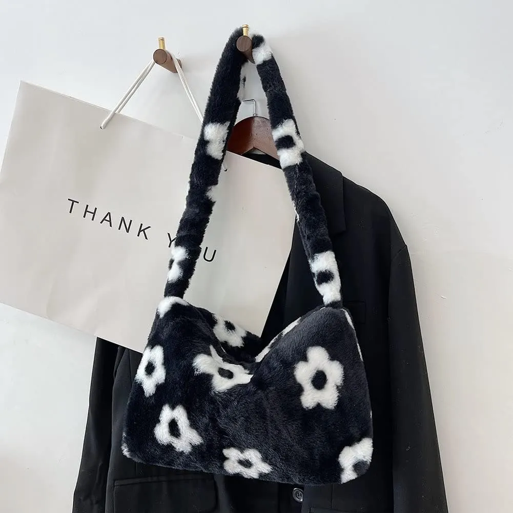YFGBCX Plush Underarm Bag, Ladies Fluffy Shoulder Bag, Women Y2K Furry Purse Fluffy Tote for Autumn and Winter