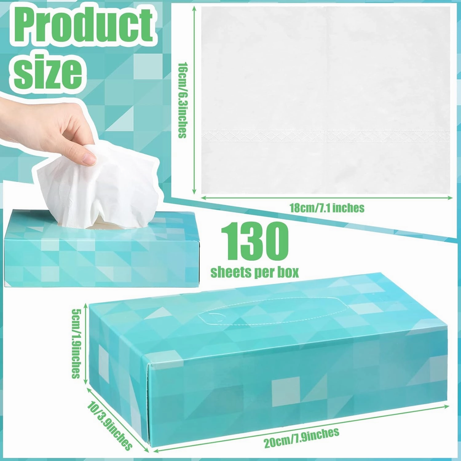 Yinder 12 Packs 1560 Sheets Soft Facial Tissue Box for Car 2 Ply 130 Sheets Disposable Facial Travel Tissues Bulk Cube Box for Car Household Kitchen School Bathroom(Single)