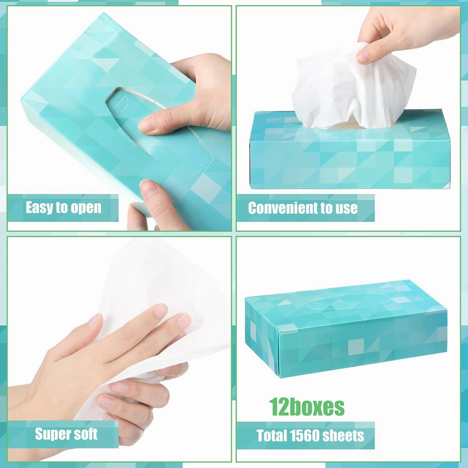 Yinder 12 Packs 1560 Sheets Soft Facial Tissue Box for Car 2 Ply 130 Sheets Disposable Facial Travel Tissues Bulk Cube Box for Car Household Kitchen School Bathroom(Single)