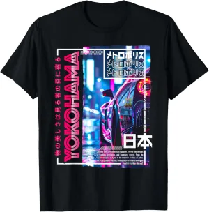 Yokohama City 80s Synthwave Racing Car Japan Yokohama T-Shirt