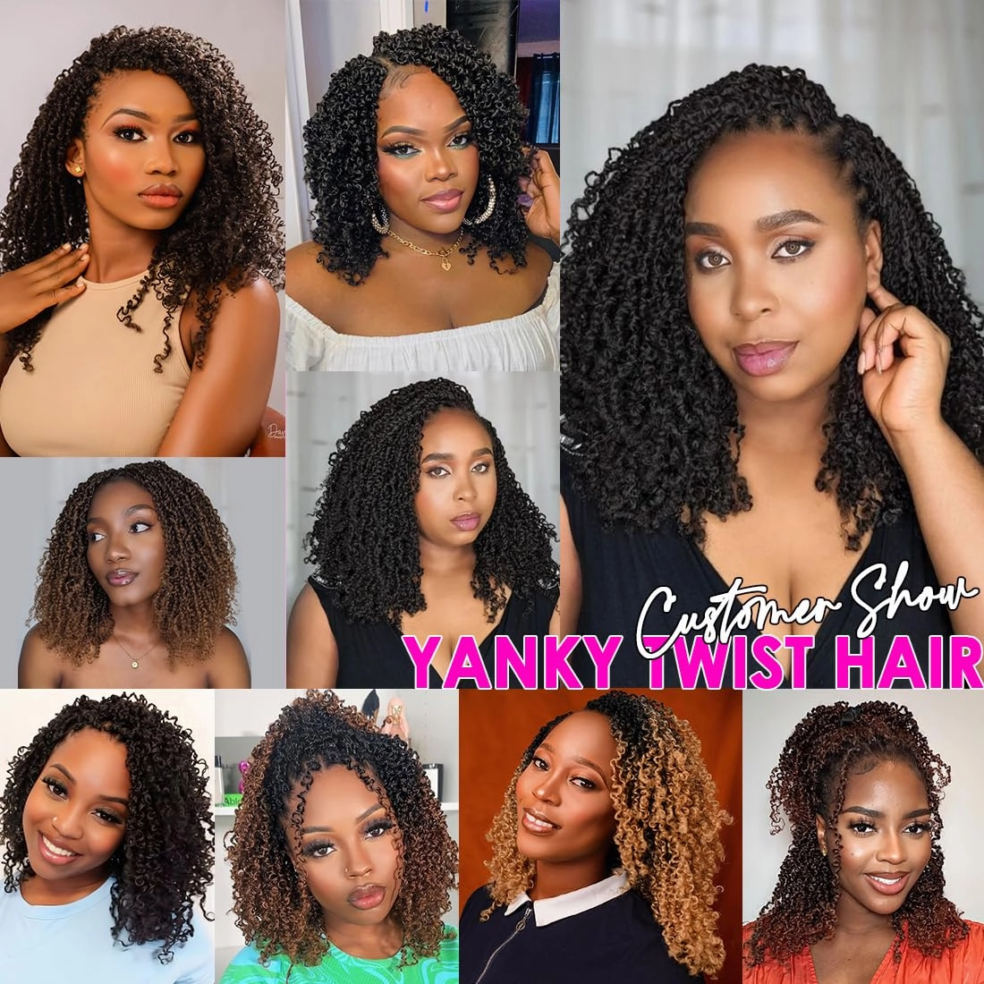 Youngther Yanky twist crochet hair Pre-Twisted Fluffy Spring Mini Twist with curly crochet hair for black women crochet hair pre looped Synthetic hair extension（12inch 1B/4/30 2PCS）
