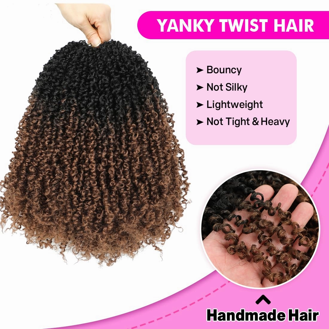 Youngther Yanky twist crochet hair Pre-Twisted Fluffy Spring Mini Twist with curly crochet hair for black women crochet hair pre looped Synthetic hair extension（12inch OT30 2PCS）