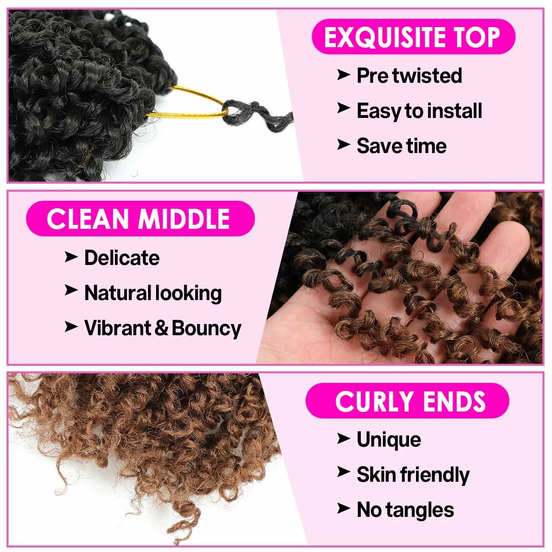Youngther Yanky twist crochet hair Pre-Twisted Fluffy Spring Mini Twist with curly crochet hair for black women crochet hair pre looped Synthetic hair extension（12inch OT30 2PCS）