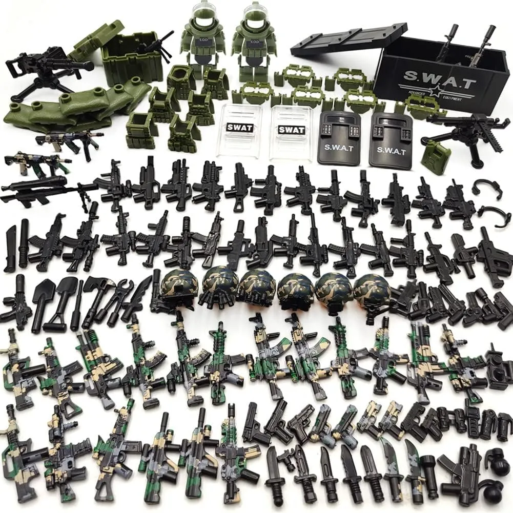 ZHX Weapon Pack Military Accessories Building Block Toys, Include NVD Helmet Body Armor E.O.D Suit Camouflage Gun for Army Soldier Equipment Gear Sets, Compatible with Mini Figure of Major Brand