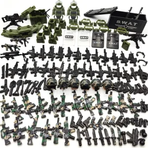 ZHX Weapon Pack Military Accessories Building Block Toys, Include NVD Helmet Body Armor E.O.D Suit Camouflage Gun for Army Soldier Equipment Gear Sets, Compatible with Mini Figure of Major Brand