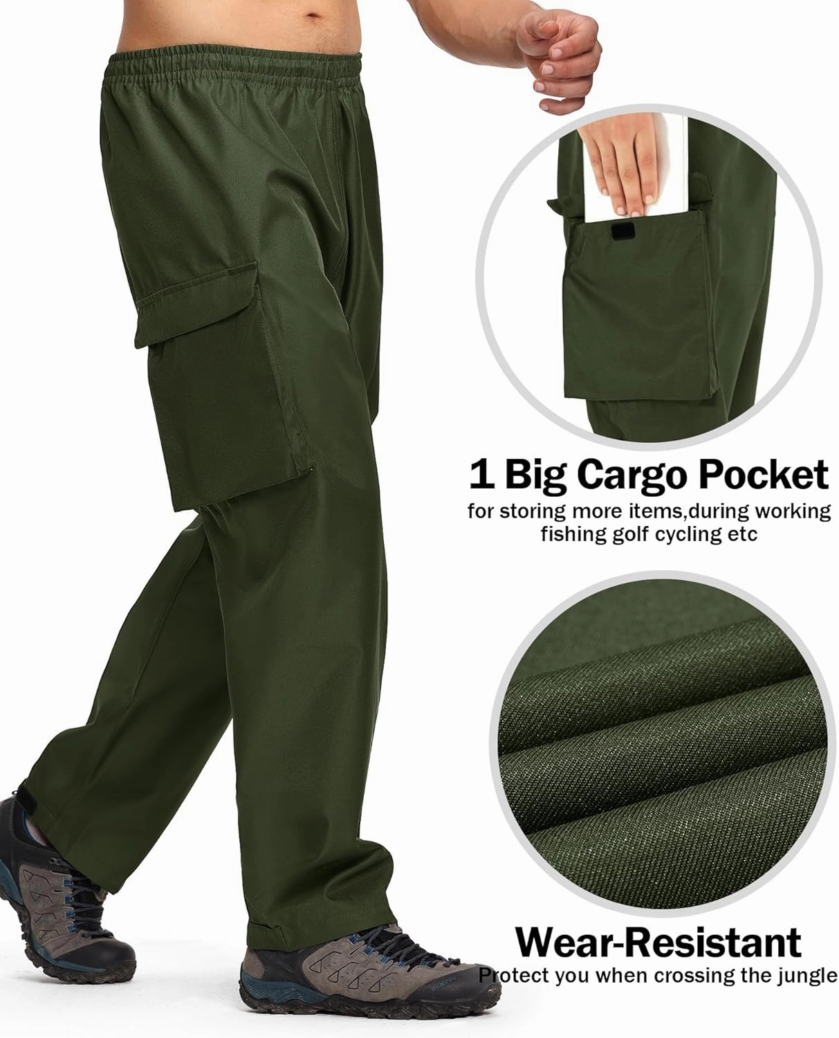 ZITY Men's Rain Over Pants Waterproof Heavy Duty Thick Hiking Pants Golf Pants with Lightweight Packable Bag