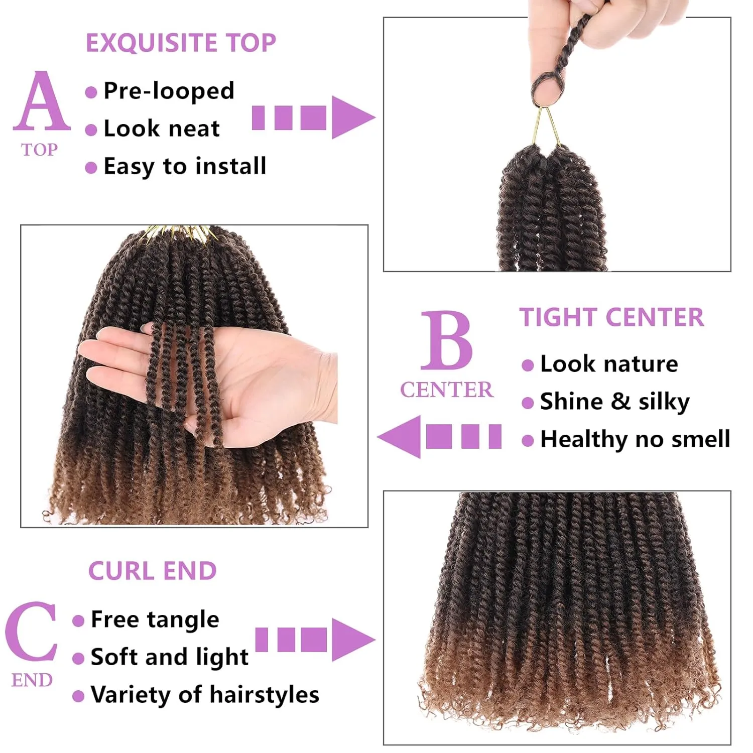 ZRQ 12 Inch Micro Twist Crochet Hair Bob Crochet Braids Ombre Brown Mini Pre-twisted Passion Twist Mini Senegalese Twist Crochet Hair Pre-looped Yanky Twist Hair Extensions(9 Packs,T30#)