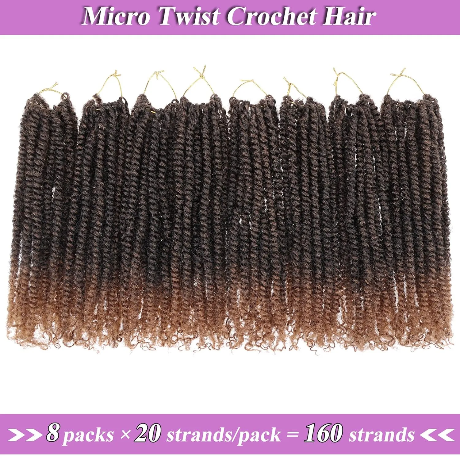 ZRQ 12 Inch Micro Twist Crochet Hair Bob Crochet Braids Ombre Brown Mini Pre-twisted Passion Twist Mini Senegalese Twist Crochet Hair Pre-looped Yanky Twist Hair Extensions(9 Packs,T30#)
