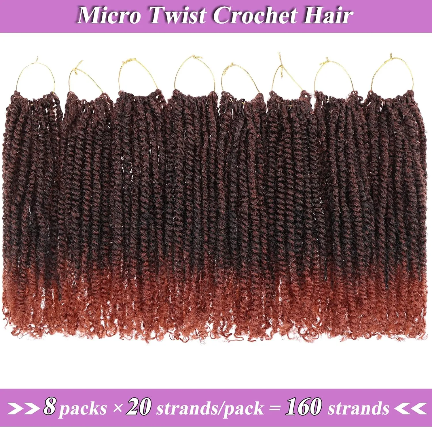 ZRQ 12 Inch Micro Twist Crochet Hair Bob Crochet Braids Ombre Red Mini Pre-twisted Passion Twist Mini Senegalese Twist Crochet Hair Pre-looped Yanky Twist Hair Extensions(9 Packs,T350#)