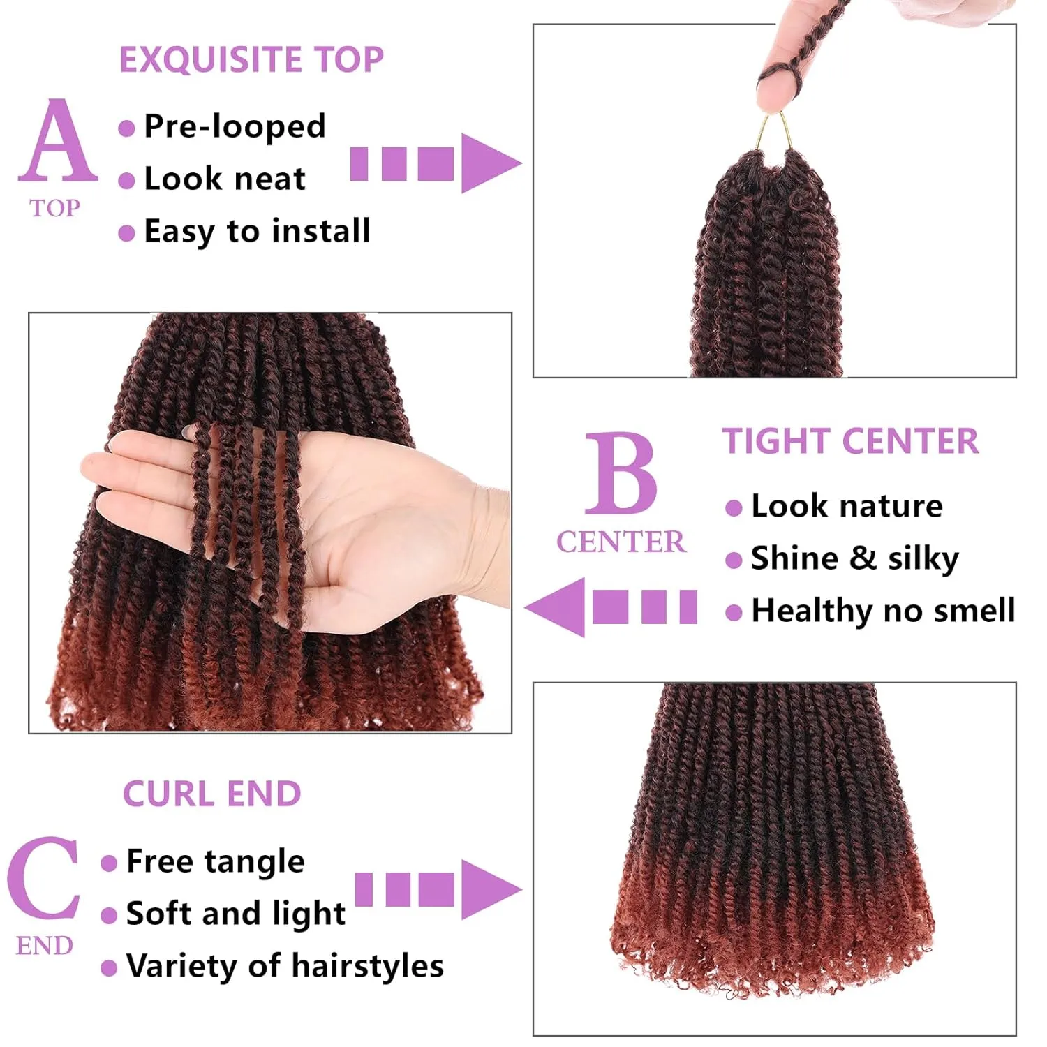 ZRQ 12 Inch Micro Twist Crochet Hair Bob Crochet Braids Ombre Red Mini Pre-twisted Passion Twist Mini Senegalese Twist Crochet Hair Pre-looped Yanky Twist Hair Extensions(9 Packs,T350#)