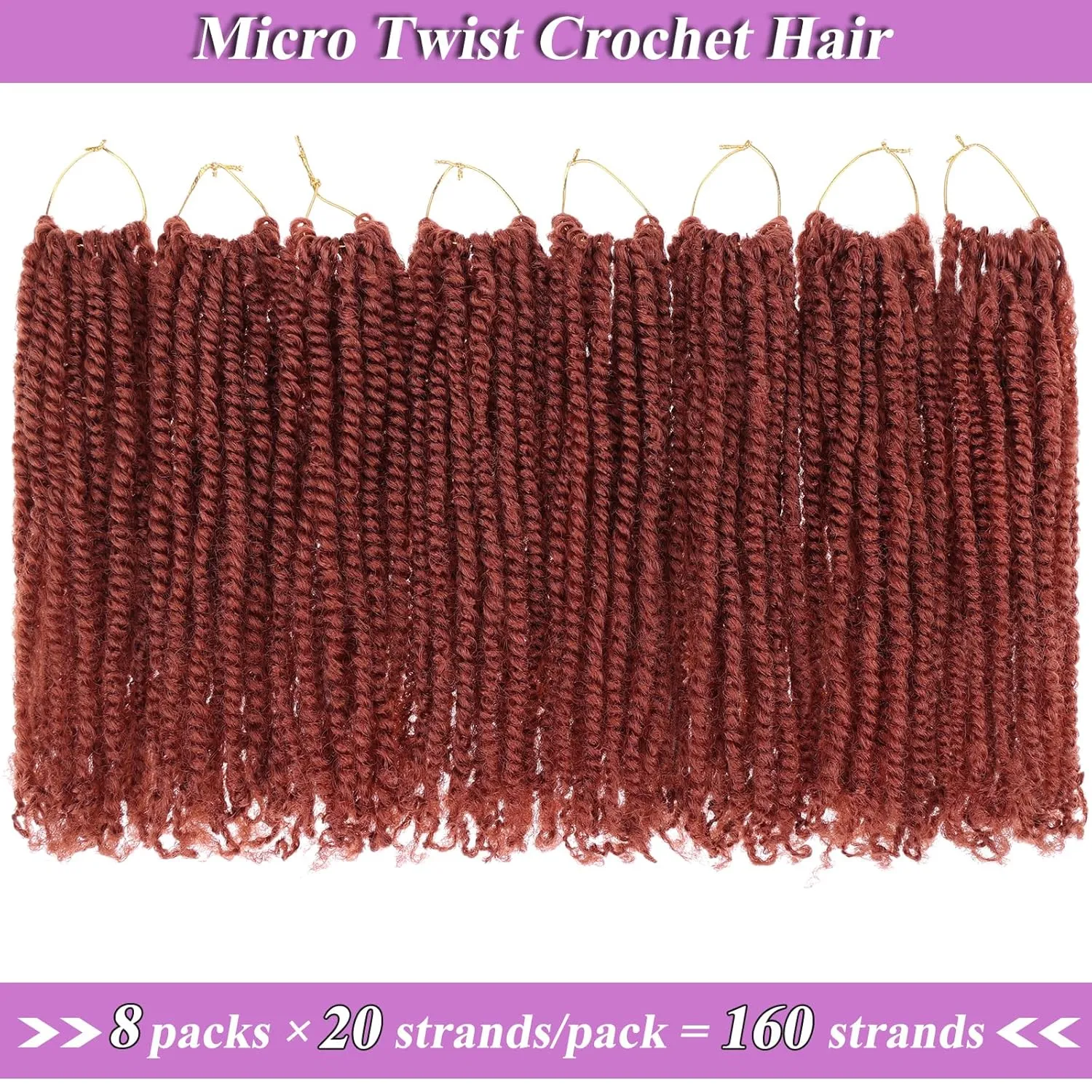 ZRQ 8 Inch Micro Twist Crochet Hair 9 Pcs Bob Crochet Braids Pre looped Mini Passion Twist Mini Senegalese Twist Crochet Hair Pre-looped Hair Red Micro Braids Crochet Hair Extensions Crochet Braids