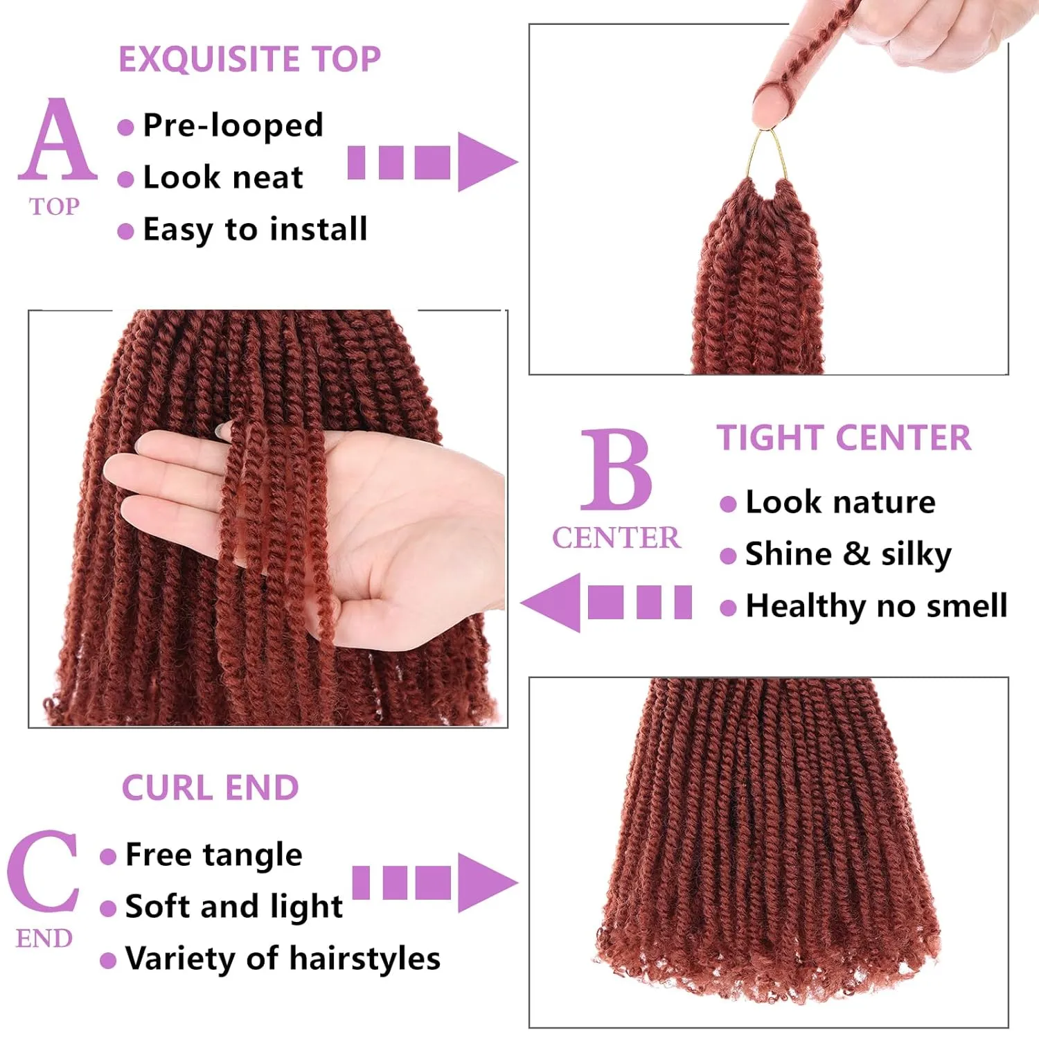ZRQ 8 Inch Micro Twist Crochet Hair 9 Pcs Bob Crochet Braids Pre looped Mini Passion Twist Mini Senegalese Twist Crochet Hair Pre-looped Hair Red Micro Braids Crochet Hair Extensions Crochet Braids