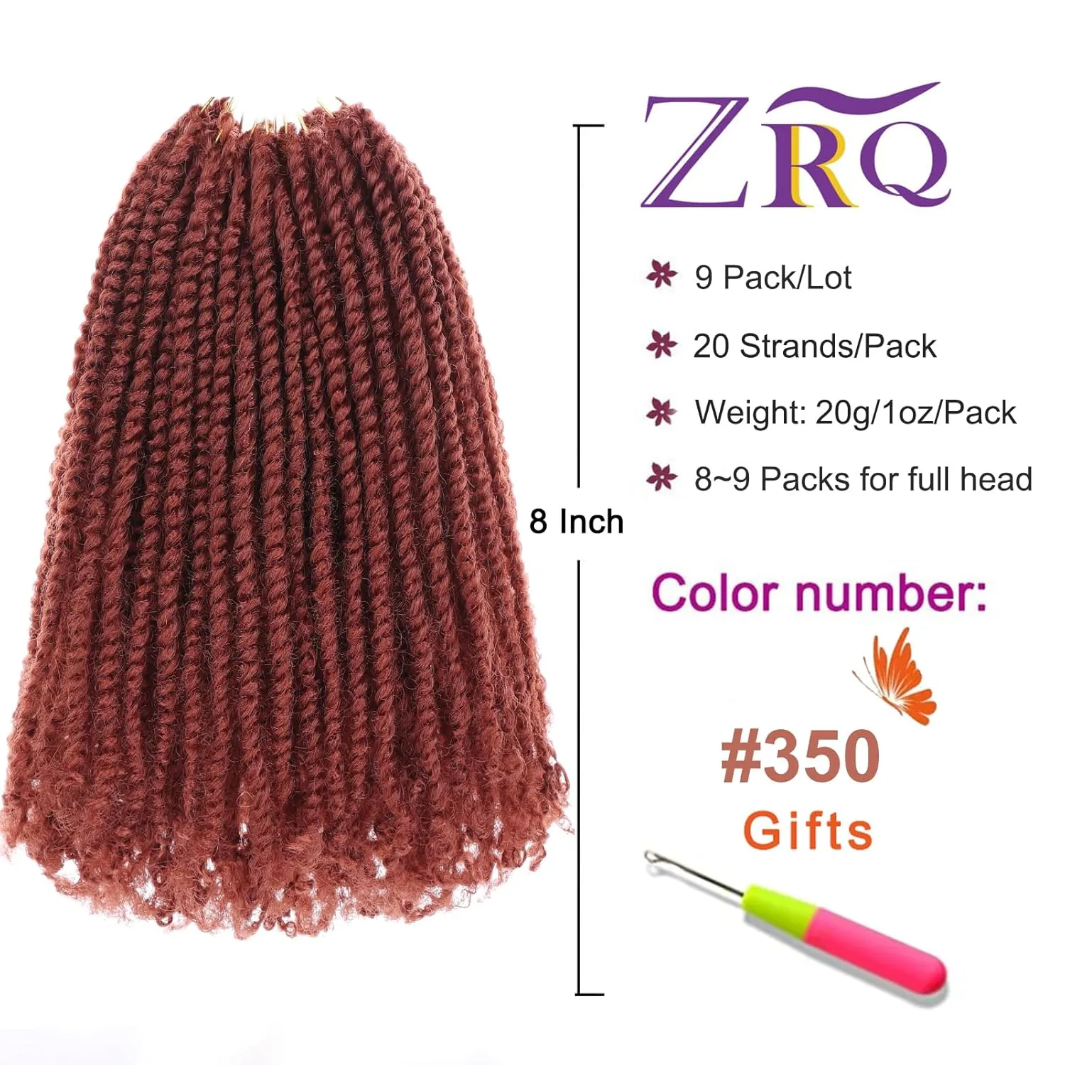 ZRQ 8 Inch Micro Twist Crochet Hair 9 Pcs Bob Crochet Braids Pre looped Mini Passion Twist Mini Senegalese Twist Crochet Hair Pre-looped Hair Red Micro Braids Crochet Hair Extensions Crochet Braids