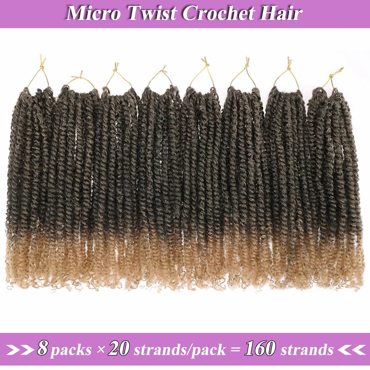 ZRQ 12 Inch Micro Twist Crochet Hair Bob Crochet Braids Ombre Light Blonde Mini Pre-twisted Passion Twist Mini Senegalese Twist Crochet Hair Pre-looped Yanky Twist Hair Extensions(9 Packs,T27#)