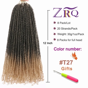 ZRQ 12 Inch Micro Twist Crochet Hair Bob Crochet Braids Ombre Light Blonde Mini Pre-twisted Passion Twist Mini Senegalese Twist Crochet Hair Pre-looped Yanky Twist Hair Extensions(9 Packs,T27#)