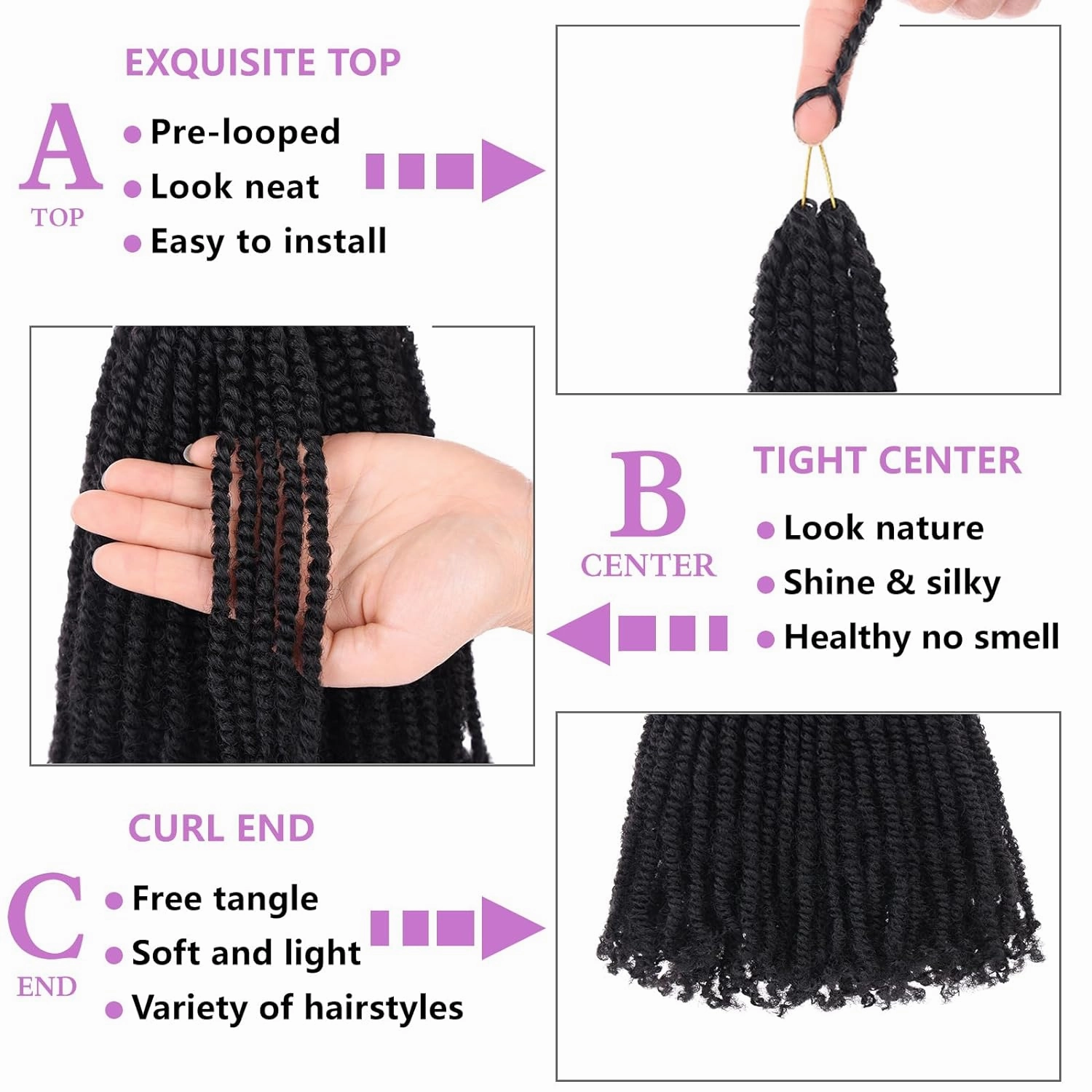 ZRQ 8 Inch 9 Pcs Micro Twist Crochet Hair Bob Crochet Braids Pre looped Mini Passion Twist Mini Senegalese Twist Crochet Hair Pre-looped Hair Micro Braids Crochet Hair Extensions