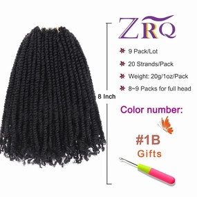 ZRQ 8 Inch 9 Pcs Micro Twist Crochet Hair Bob Crochet Braids Pre looped Mini Passion Twist Mini Senegalese Twist Crochet Hair Pre-looped Hair Micro Braids Crochet Hair Extensions
