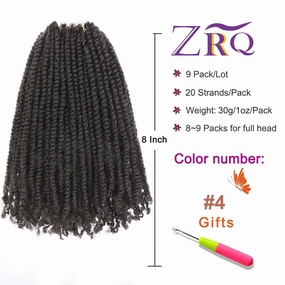 ZRQ 8 Inch Micro Twist Crochet Hair Bob Crochet Braids Mini Pre-twisted Passion Twist Mini Senegalese Twist Crochet Hair Pre-looped Micro Braids Crochet Hair Extensions(9 Packs,4#)