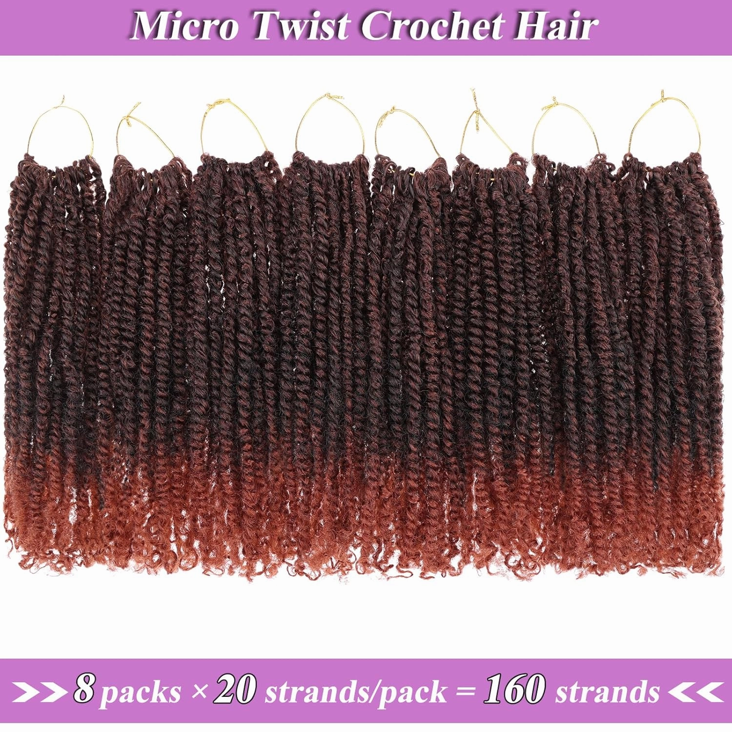ZRQ 8 Inch Micro Twist Crochet Hair Bob Crochet Braids Ombre Red Mini Pre-twisted Passion Twist Mini Senegalese Twist Crochet Hair Pre-looped Yanky Twist Hair Extensions(9 Packs,T350#)